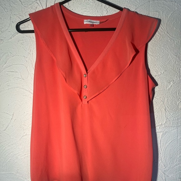 Ladies Calvin Klein Coral Sleeveless Blouse with Pearlized Buttona Size Small - Picture 4 of 5
